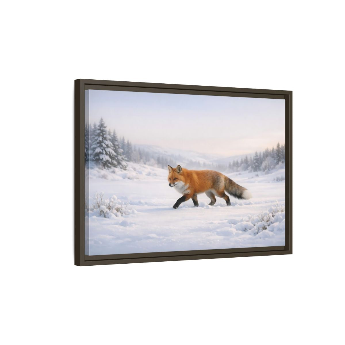 Side Mockup 2. Animals Fox Winter Fox Scene shown as stretched canvas wall art