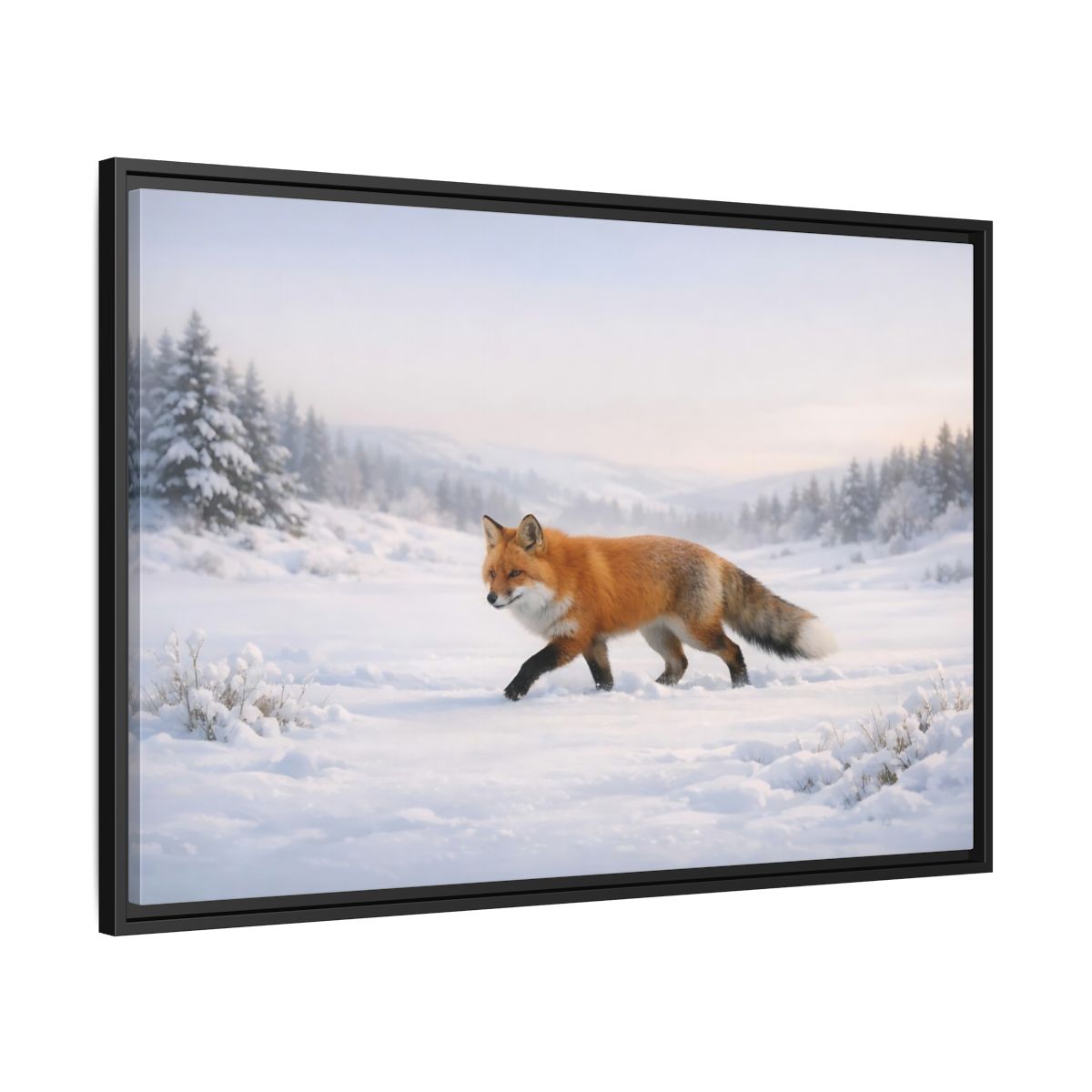 Side Mockup 13. Animals Fox Winter Fox Scene shown as stretched canvas wall art
