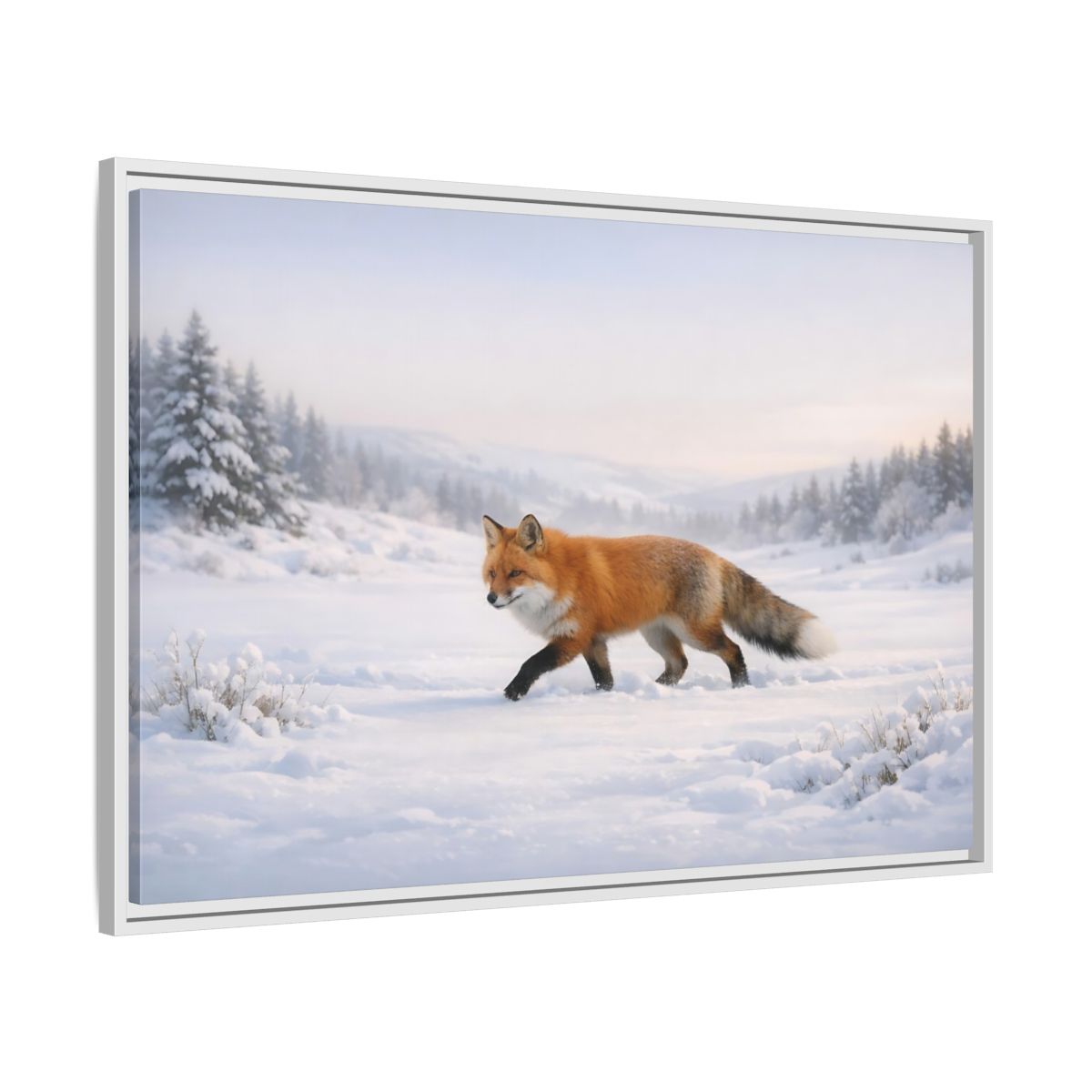Side Mockup 8. Animals Fox Winter Fox Scene shown as stretched canvas wall art