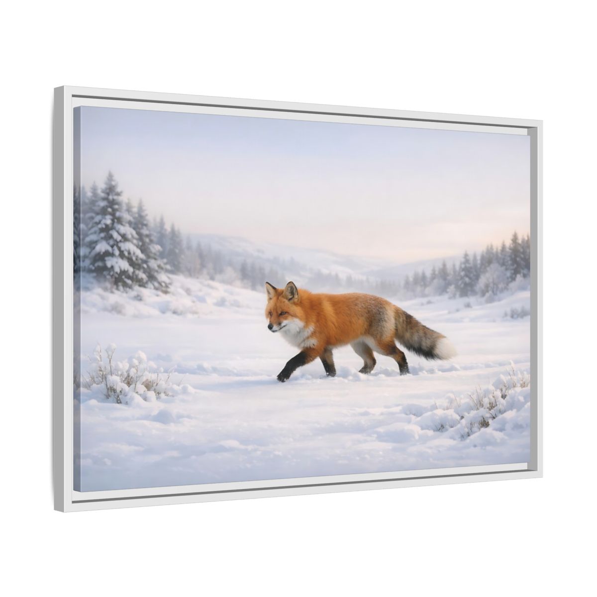 Side Mockup 10. Animals Fox Winter Fox Scene shown as stretched canvas wall art