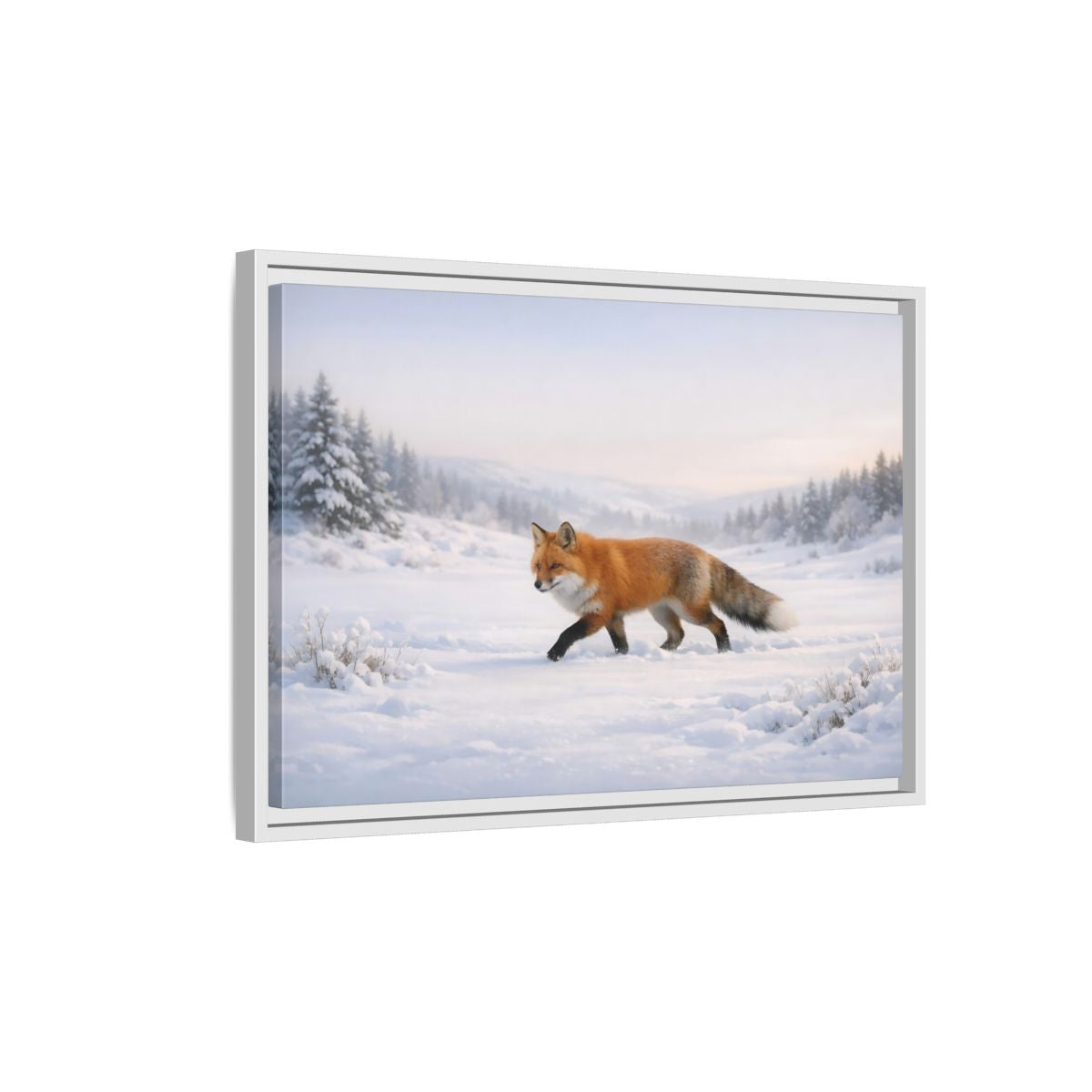 Side Mockup 1. Animals Fox Winter Fox Scene shown as stretched canvas wall art