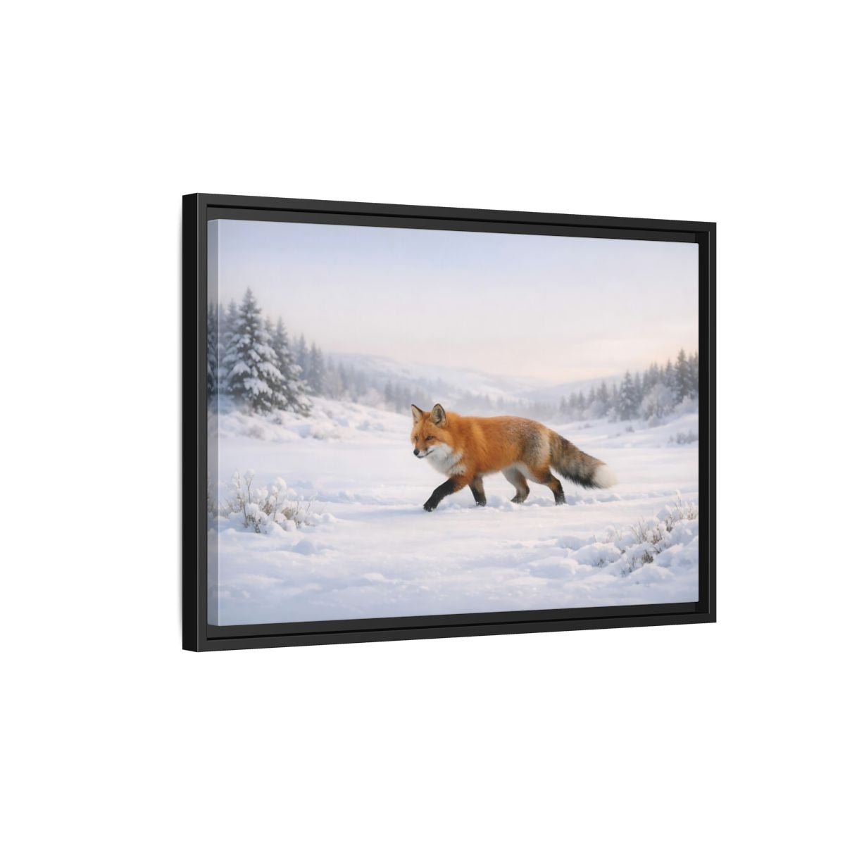 Side Mockup 3. Animals Fox Winter Fox Scene shown as stretched canvas wall art