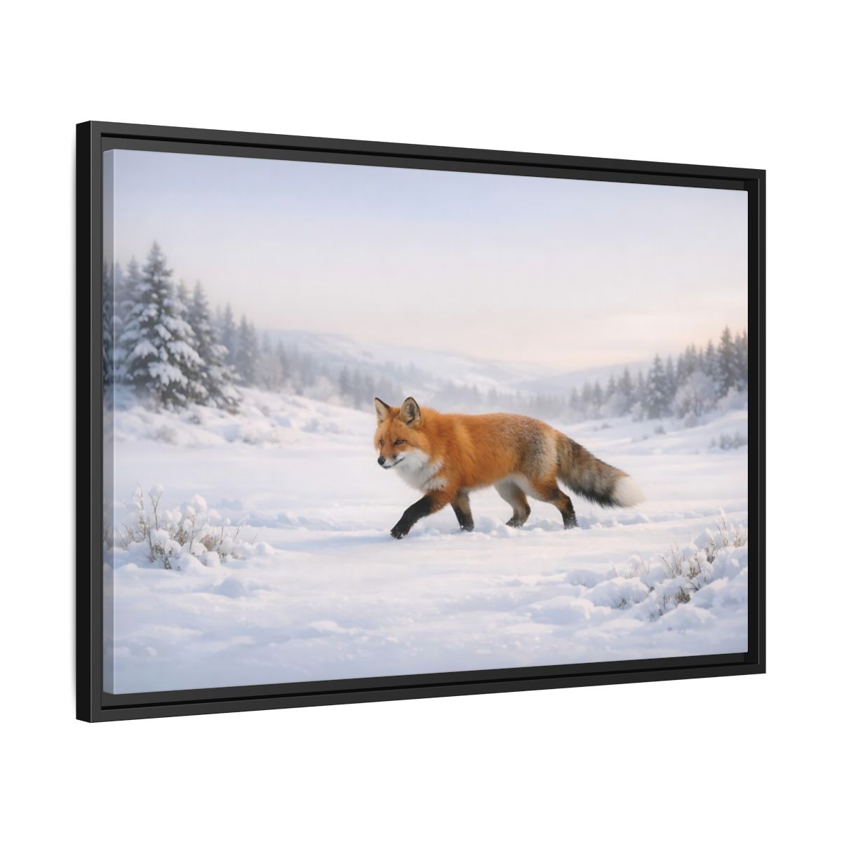 Side Mockup 14. Animals Fox Winter Fox Scene shown as stretched canvas wall art