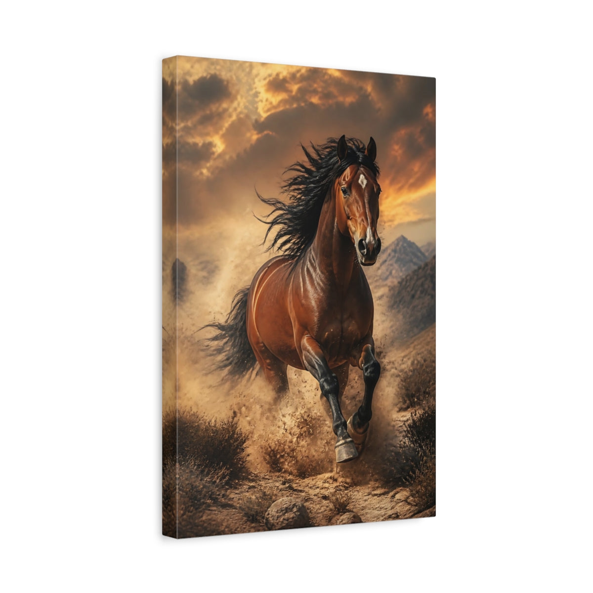 Side Mockup 4. Animals Galloping Desert Mustang shown as canvas print