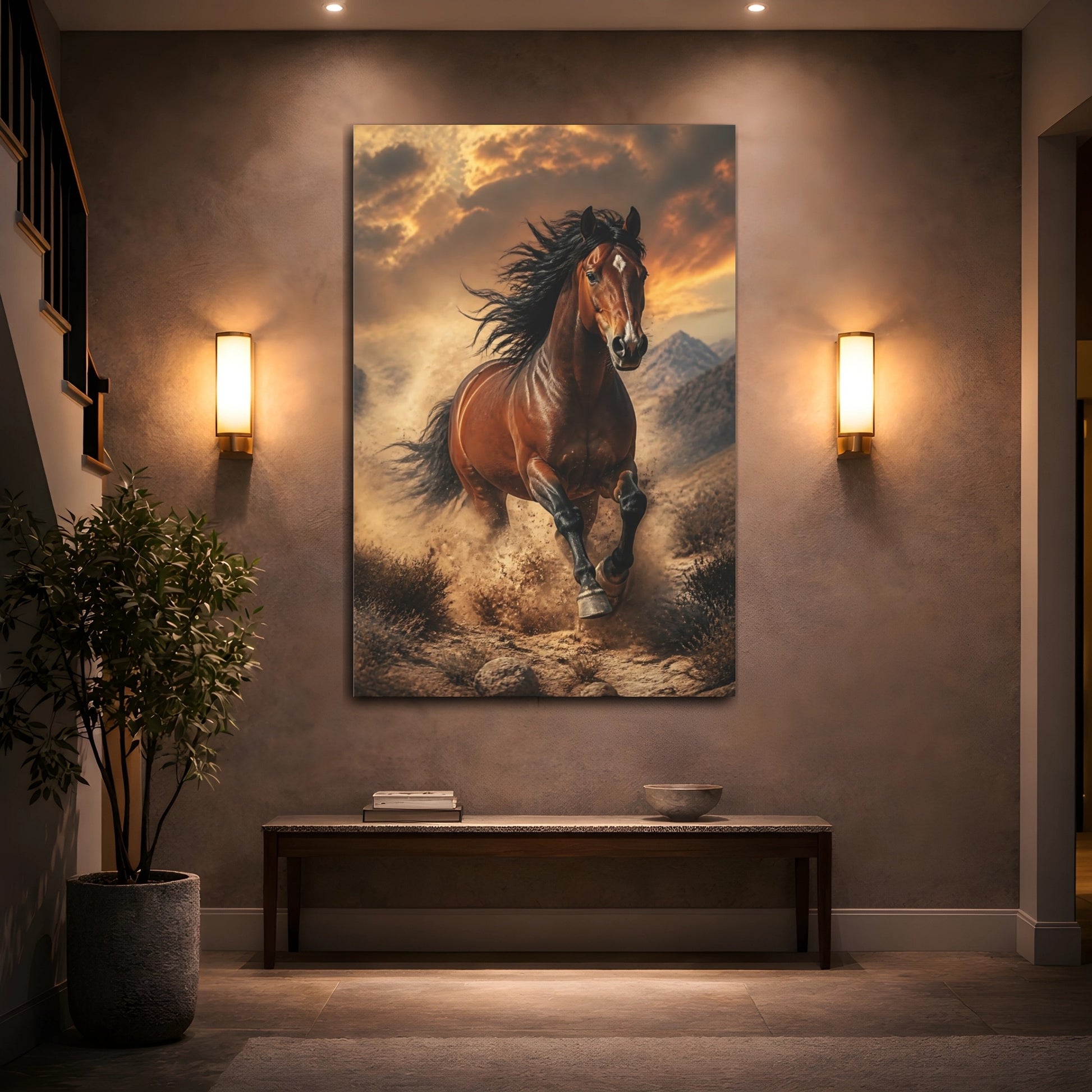 Mockup 2. Animals Galloping Desert Mustang shown as canvas print