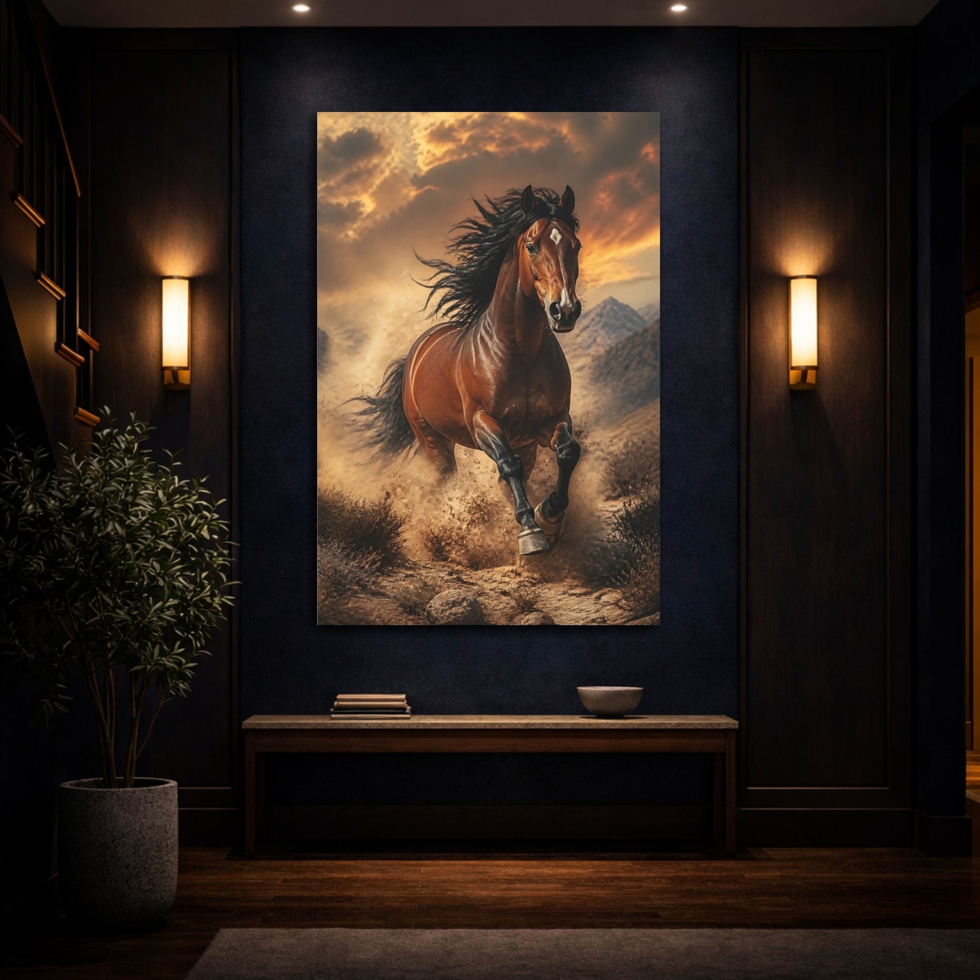 Mockup 4. Animals Galloping Desert Mustang shown as canvas print