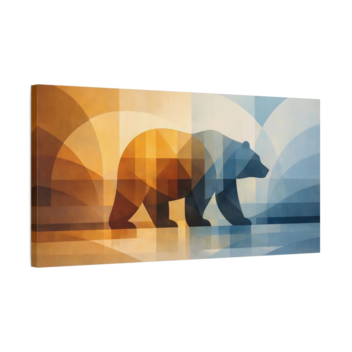 Side Mockup 2. Animals Geometric Bear Orange Blue Geometric shown as stretched canvas wall art