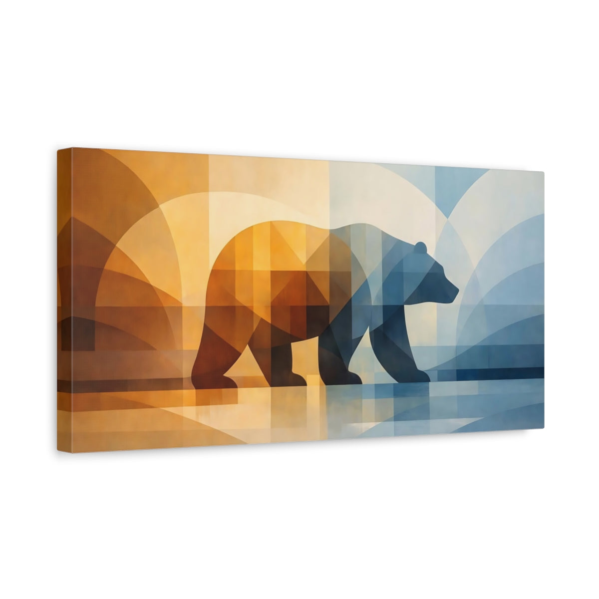 Side Mockup 3. Animals Geometric Bear Orange Blue Geometric shown as stretched canvas wall art