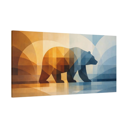 Main Mockup. Animals Geometric Bear Orange Blue Geometric shown as stretched canvas wall art