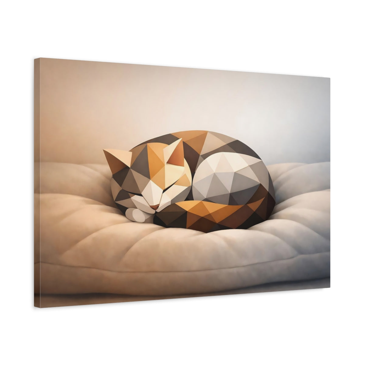 Side Mockup 2. Animals Geometric Cat Brown Grey Cat shown as stretched canvas wall art