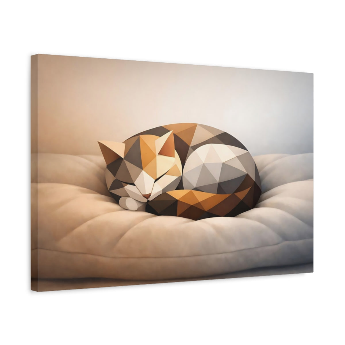 Side Mockup 3. Animals Geometric Cat Brown Grey Cat shown as stretched canvas wall art