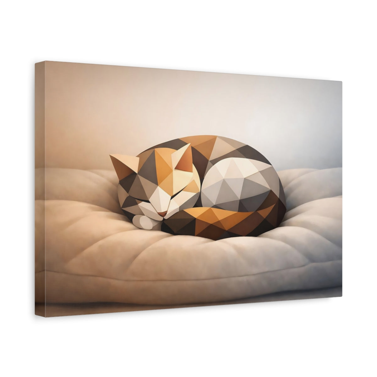Side Mockup 4. Animals Geometric Cat Brown Grey Cat shown as stretched canvas wall art