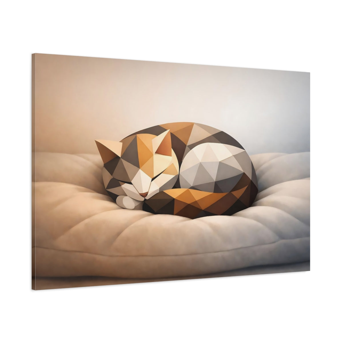 Main Mockup. Animals Geometric Cat Brown Grey Cat shown as stretched canvas wall art