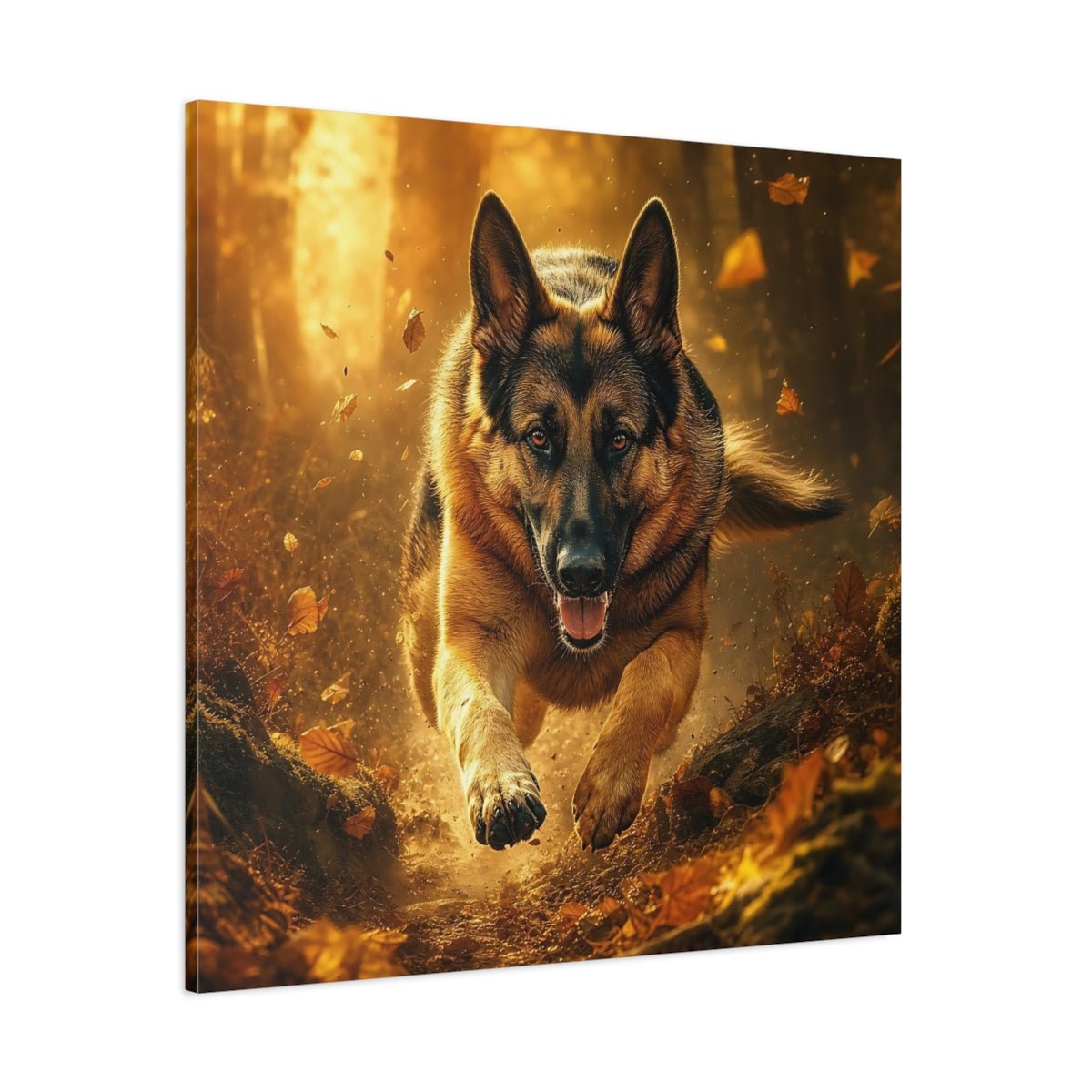 Animals German Shepherd Brown And Gold Canvas Print Wall Art – Realistic Living Room, Above Fireplace - YesArtYes