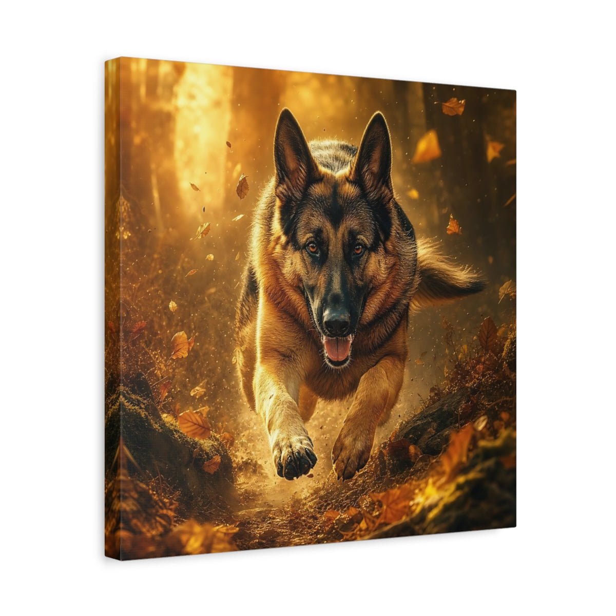 Animals German Shepherd Brown And Gold Canvas Print Wall Art – Realistic Living Room, Above Fireplace - YesArtYes