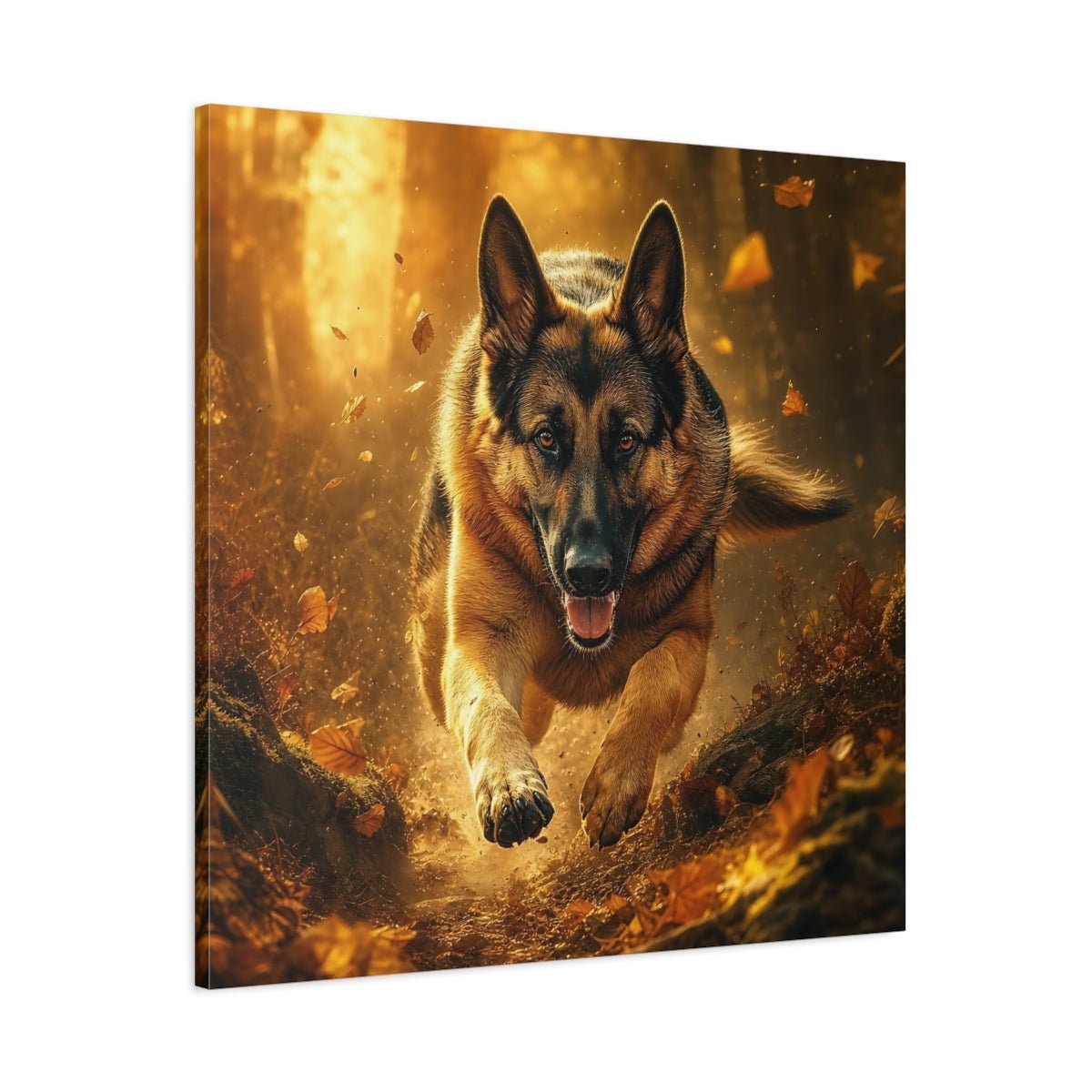 Animals German Shepherd Brown And Gold Canvas Print Wall Art – Realistic Living Room, Above Fireplace - YesArtYes