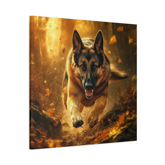 Animals German Shepherd Brown And Gold Canvas Print Wall Art – Realistic Living Room, Above Fireplace - YesArtYes