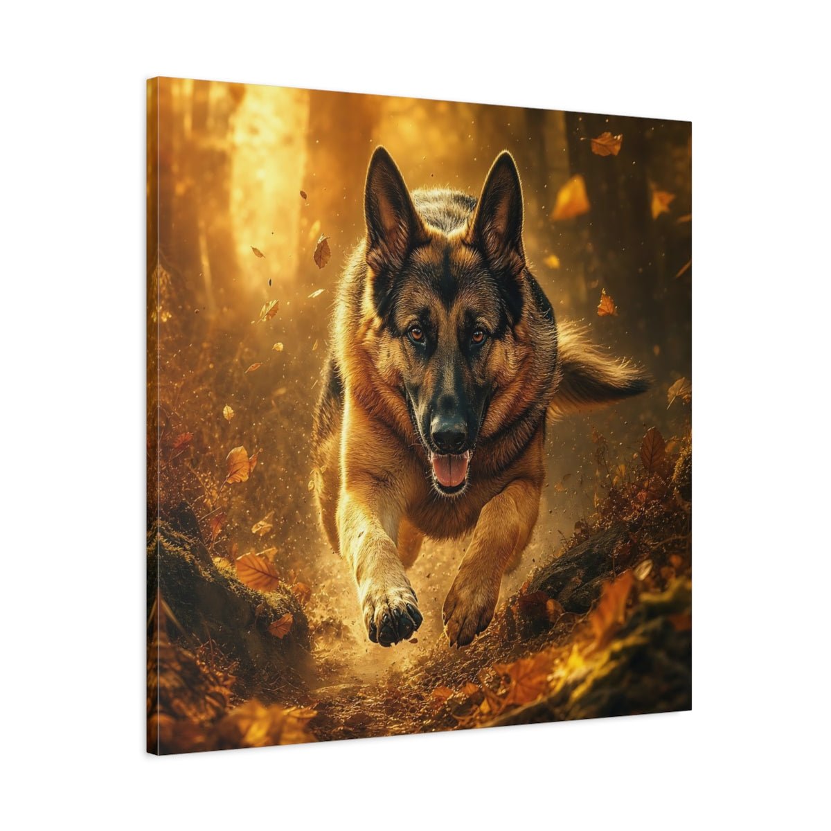 Animals German Shepherd Brown And Gold Canvas Print Wall Art – Realistic Living Room, Above Fireplace - YesArtYes