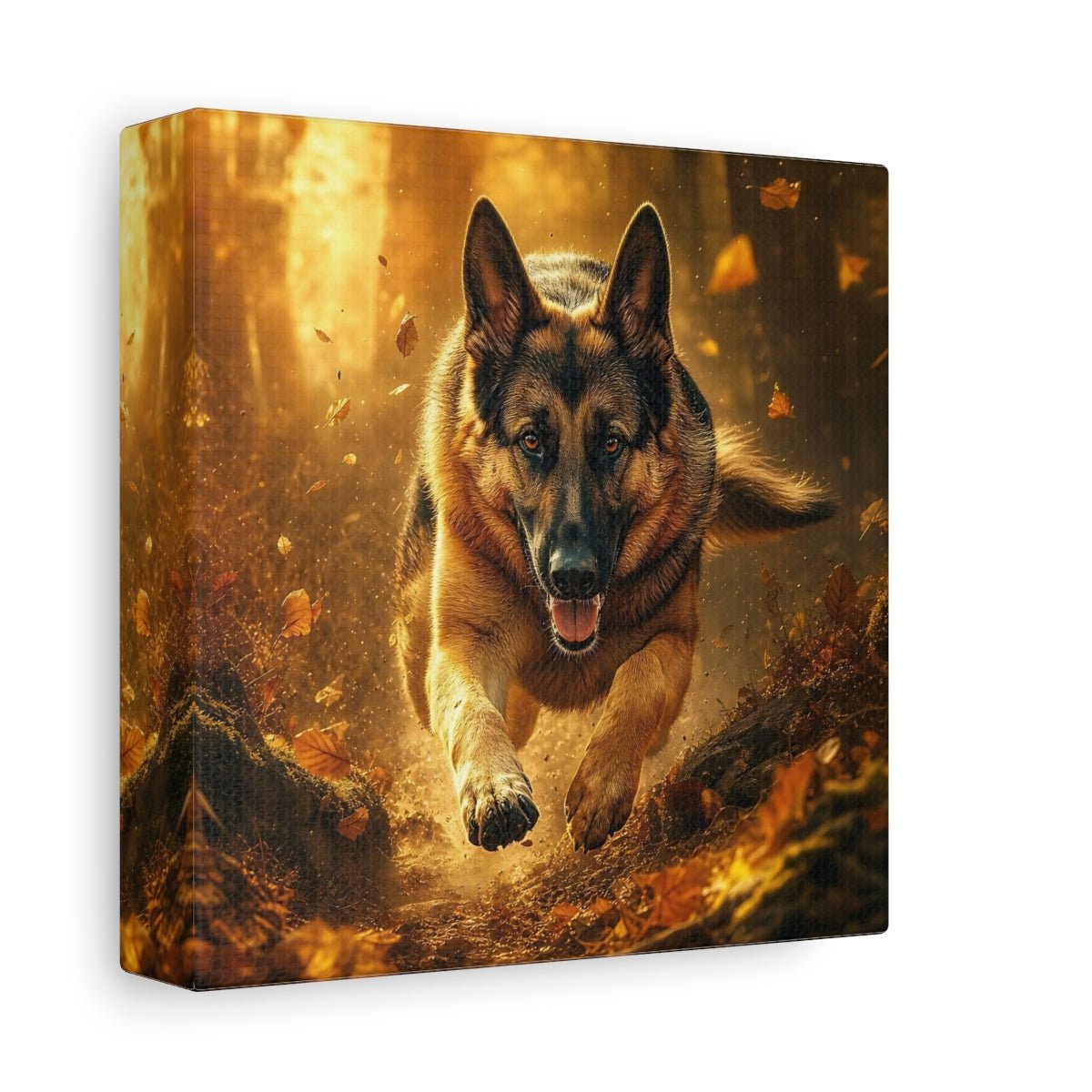 Animals German Shepherd Brown And Gold Canvas Print Wall Art – Realistic Living Room, Above Fireplace - YesArtYes