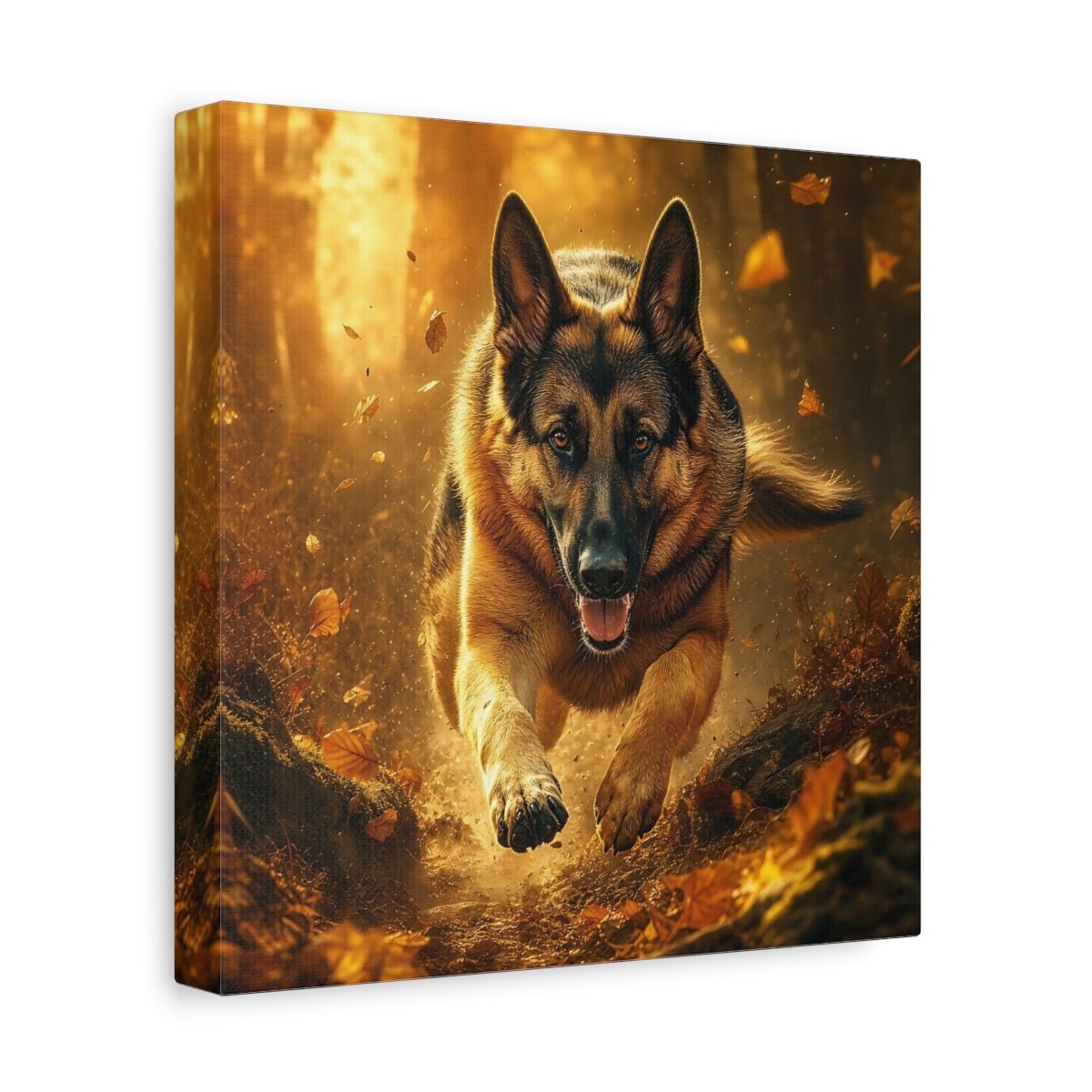 Animals German Shepherd Brown And Gold Canvas Print Wall Art – Realistic Living Room, Above Fireplace - YesArtYes