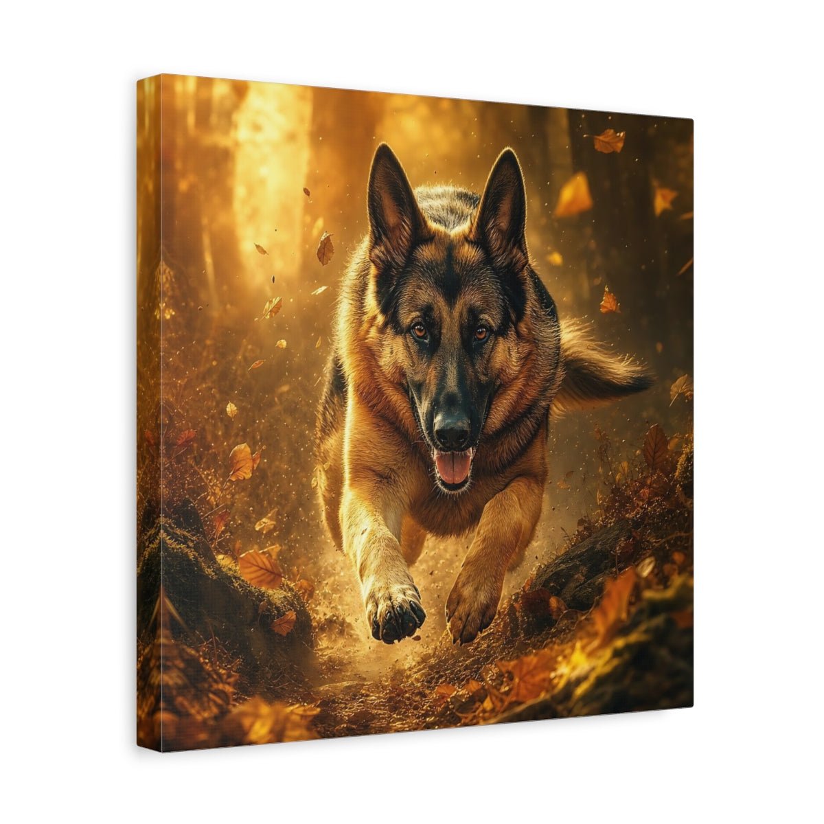 Animals German Shepherd Brown And Gold Canvas Print Wall Art – Realistic Living Room, Above Fireplace - YesArtYes