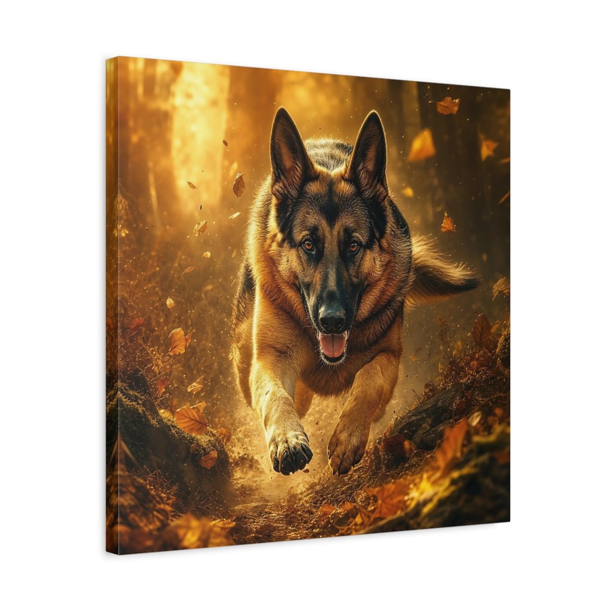 Animals German Shepherd Brown And Gold Canvas Print Wall Art – Realistic Living Room, Above Fireplace - YesArtYes