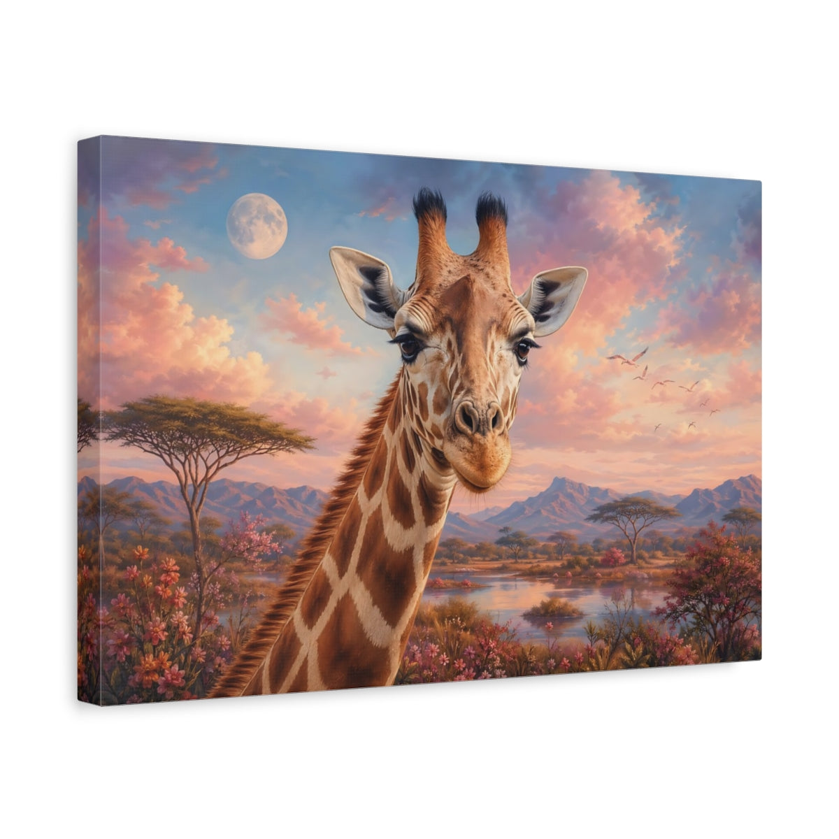 Side Mockup 4. Animals Giraffe Giraffe Art shown as stretched canvas wall art