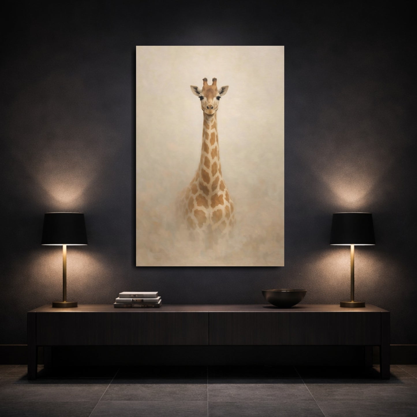 Mockup 2. Animals Giraffe Brown And Beige shown as stretched canvas wall art