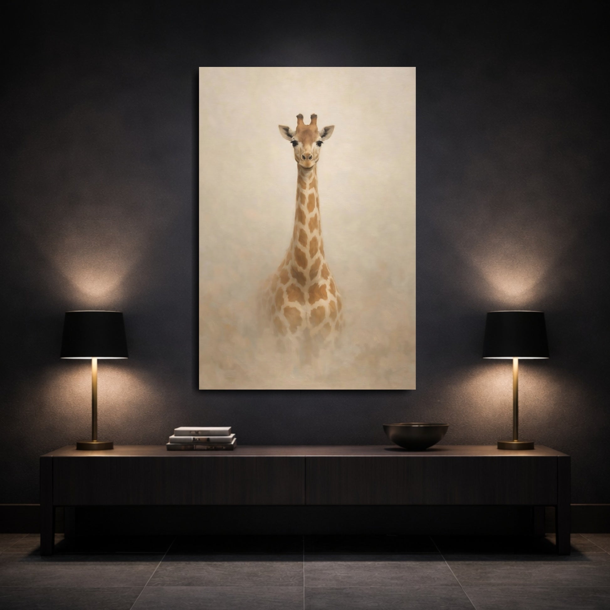 Mockup 2. Animals Giraffe Brown And Beige shown as stretched canvas wall art