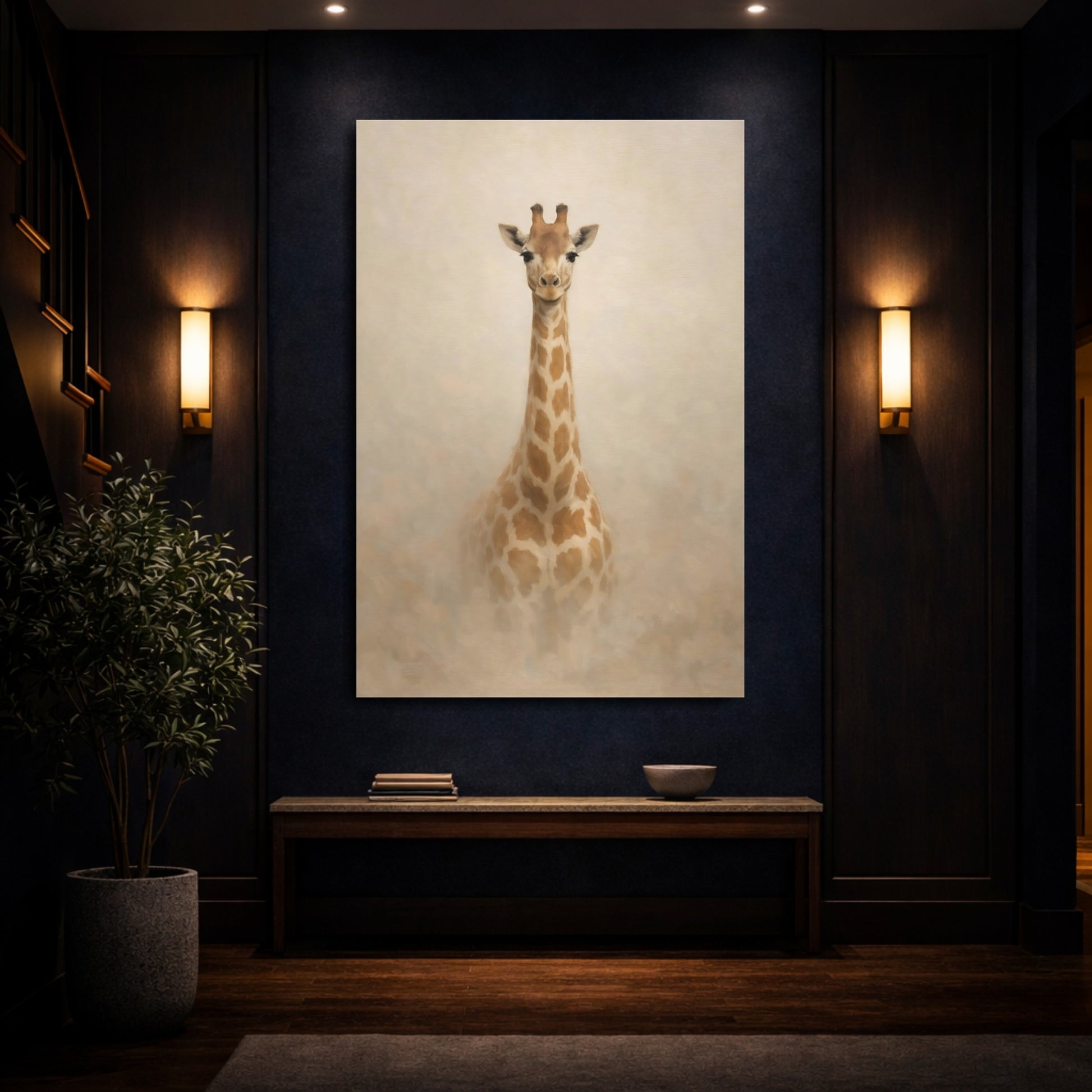 Mockup 3. Animals Giraffe Brown And Beige shown as stretched canvas wall art