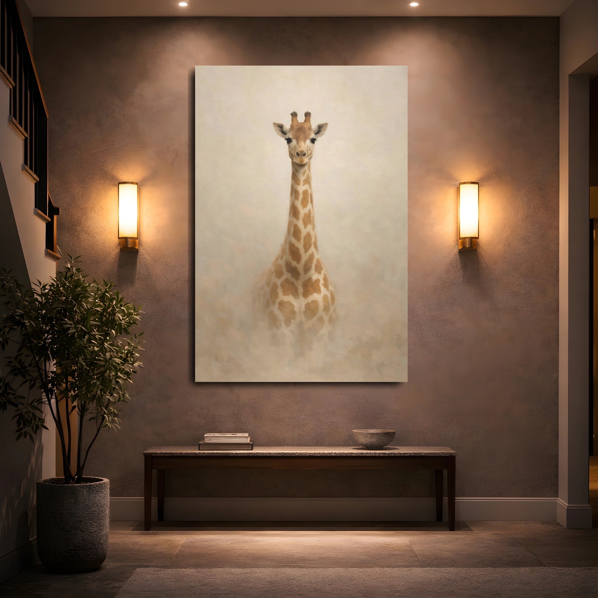 Mockup 4. Animals Giraffe Brown And Beige shown as stretched canvas wall art