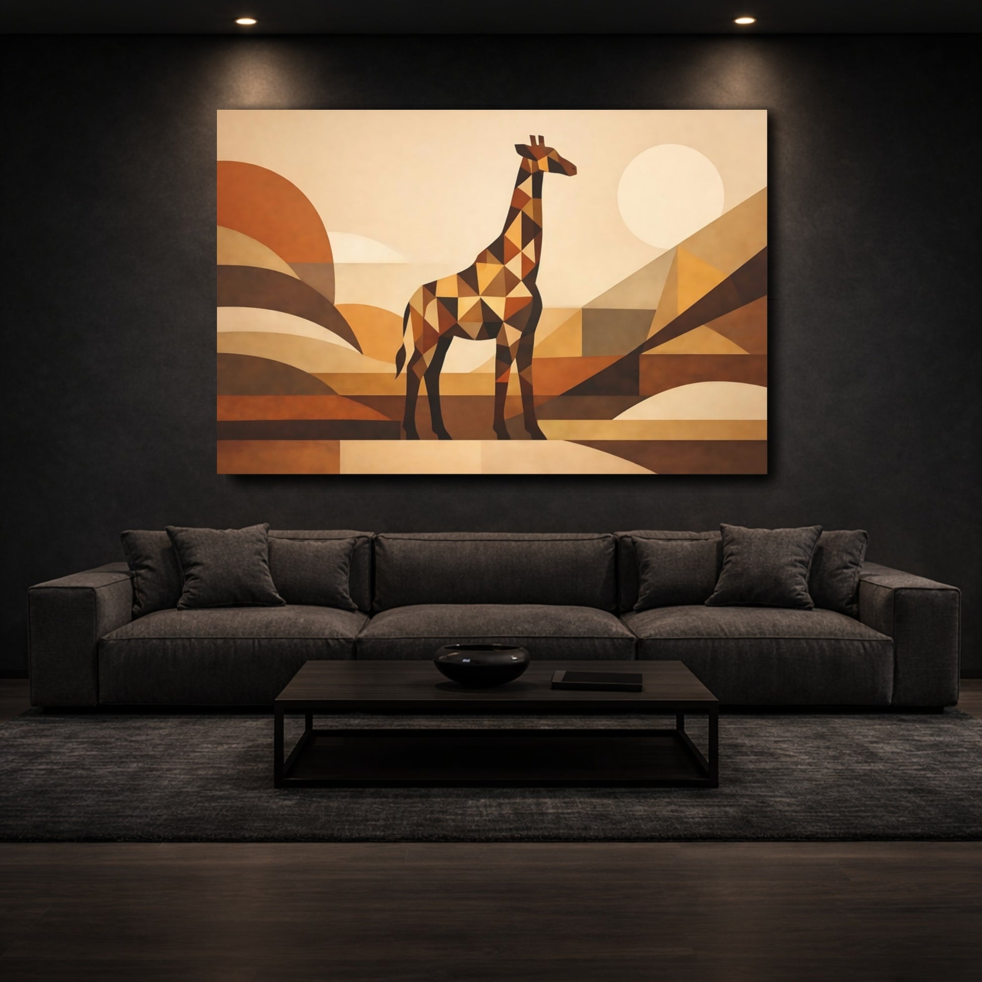 Mockup 2. Animals Giraffe Brown Geometric Giraffe shown as stretched canvas wall art