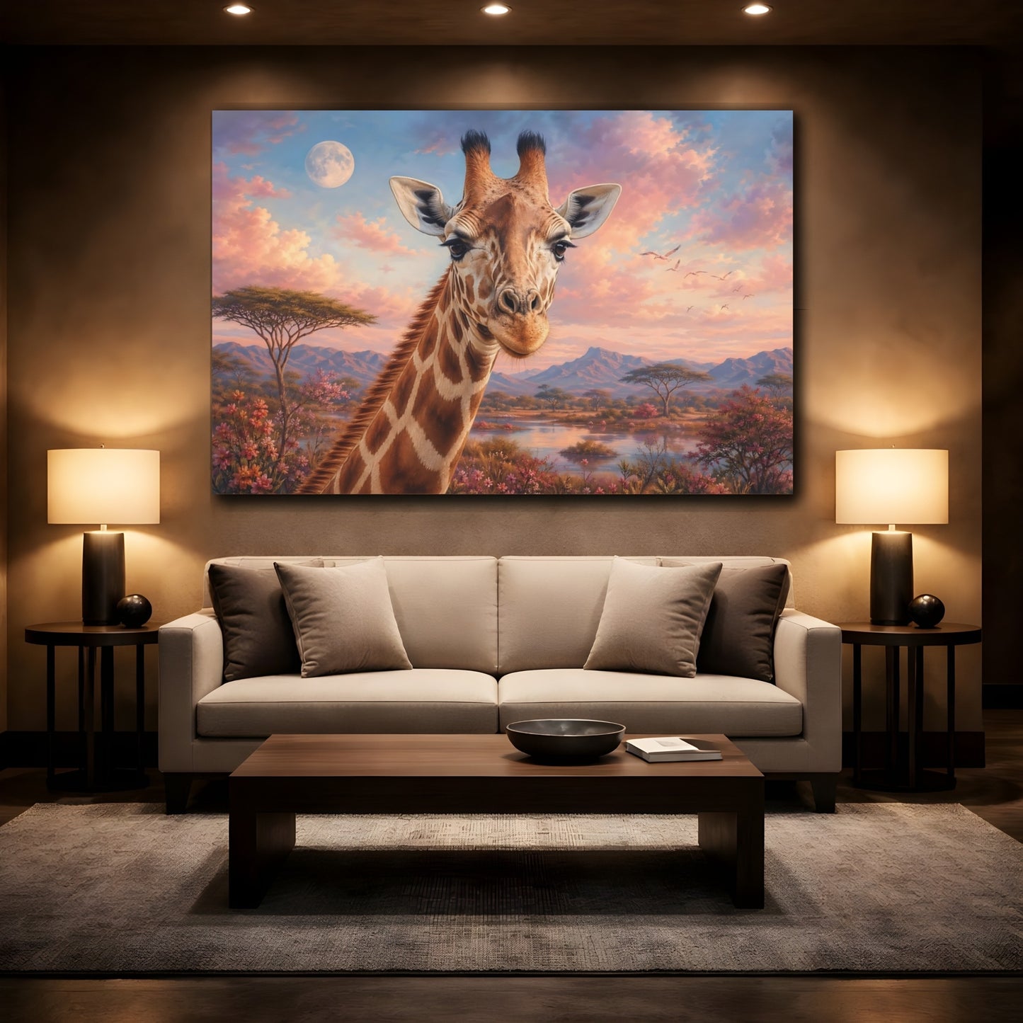 Mockup 2. Animals Giraffe Giraffe Art shown as stretched canvas wall art