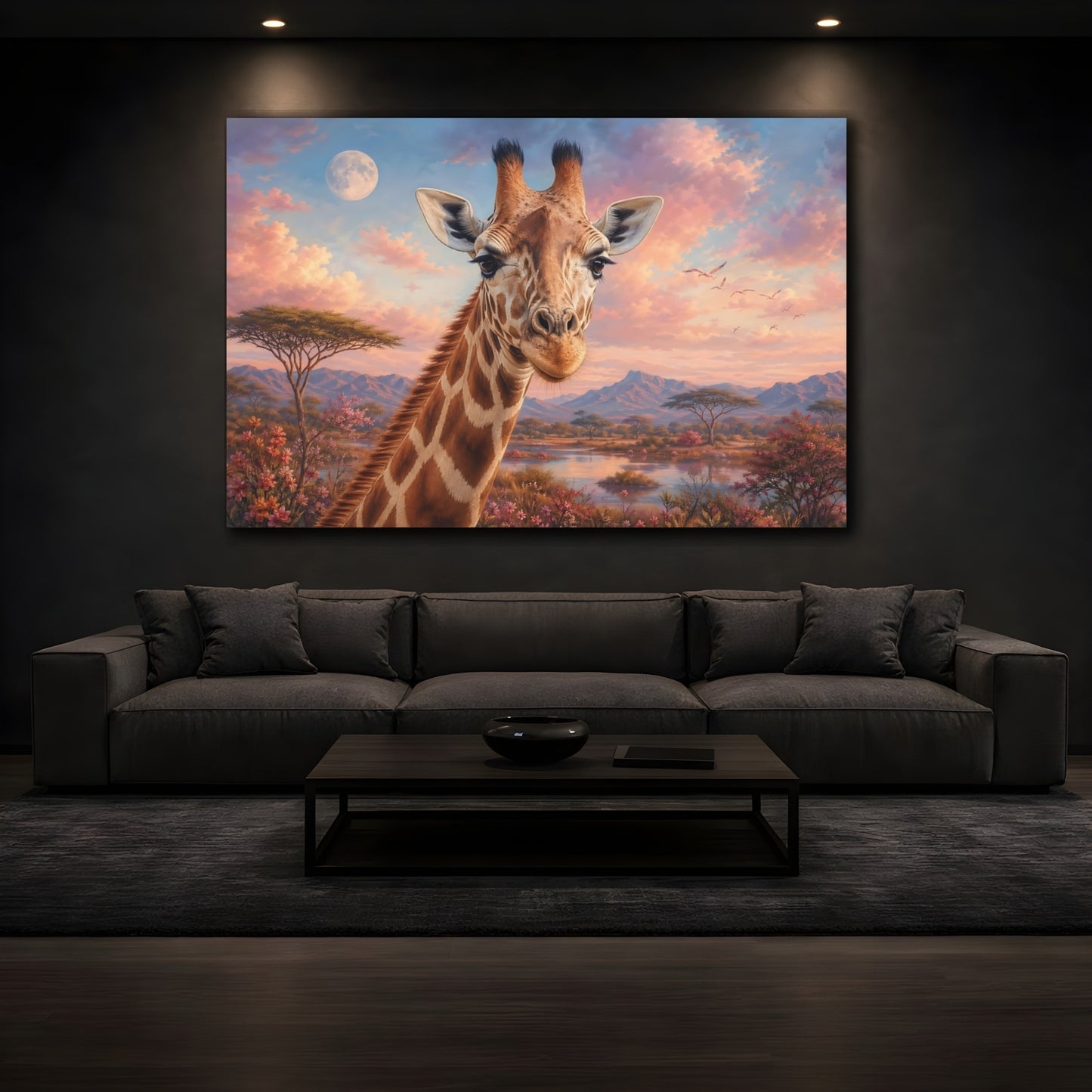 Mockup 3. Animals Giraffe Giraffe Art shown as stretched canvas wall art