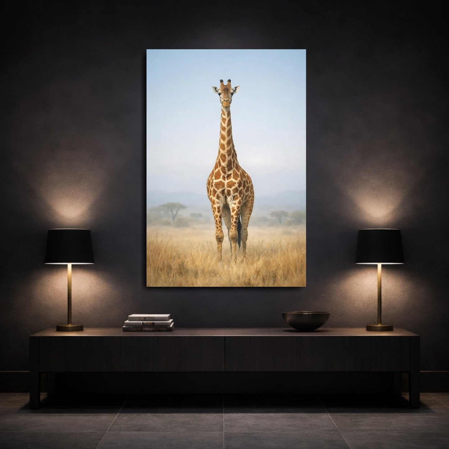 Mockup 2. Animals Giraffe Giraffe Wildlife shown as stretched canvas wall art