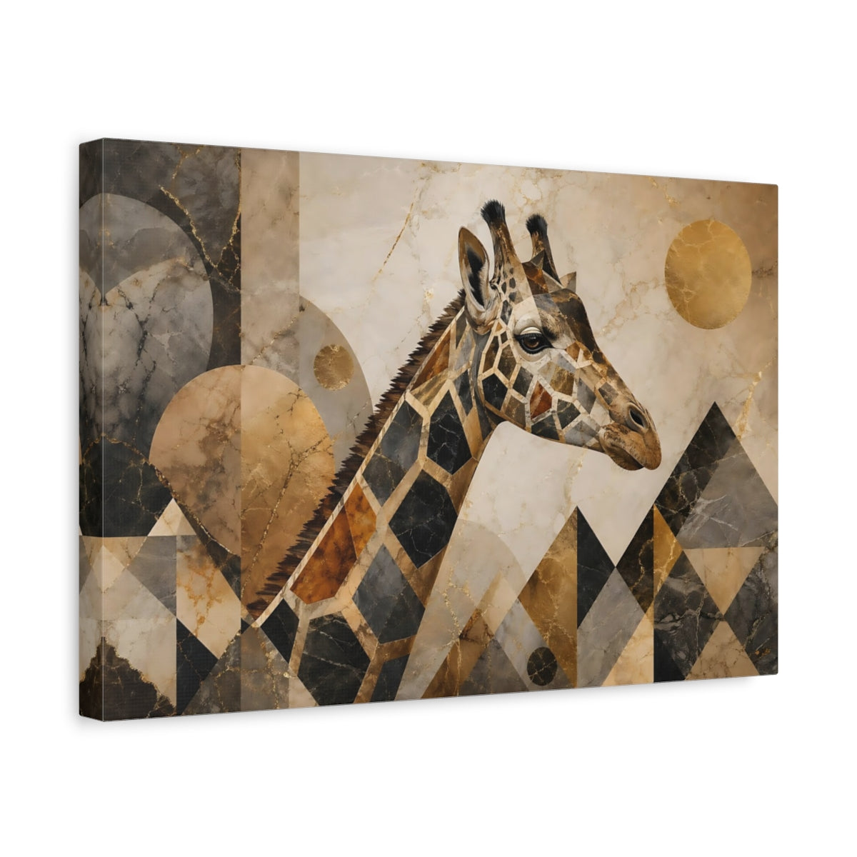 Side Mockup 4. Animals Giraffe Gold Giraffe shown as stretched canvas wall art