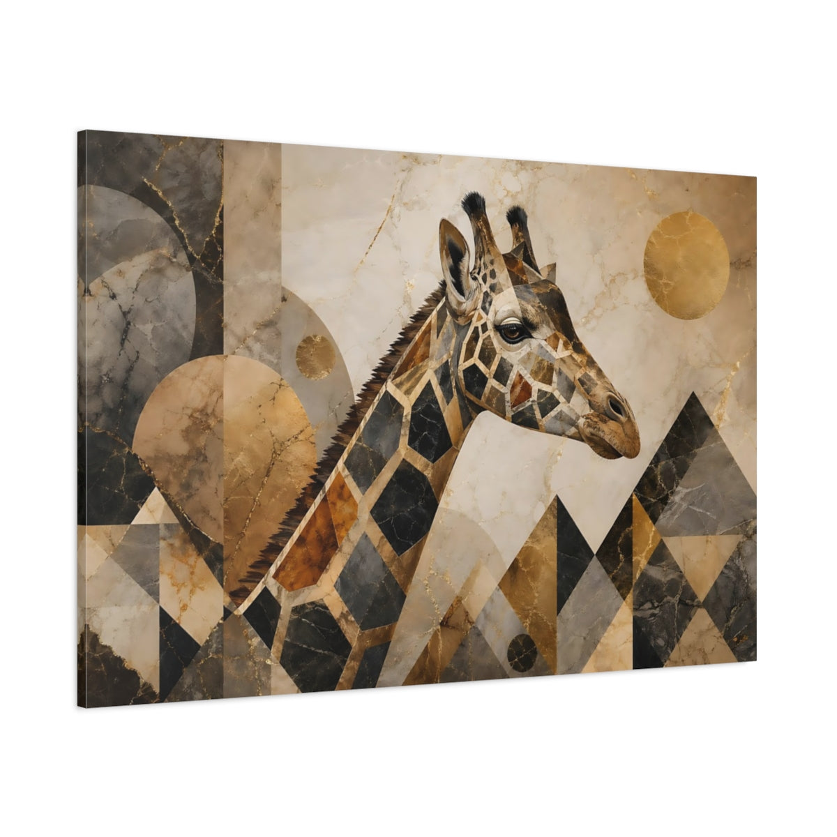 Side Mockup 1. Animals Giraffe Gold Giraffe shown as stretched canvas wall art