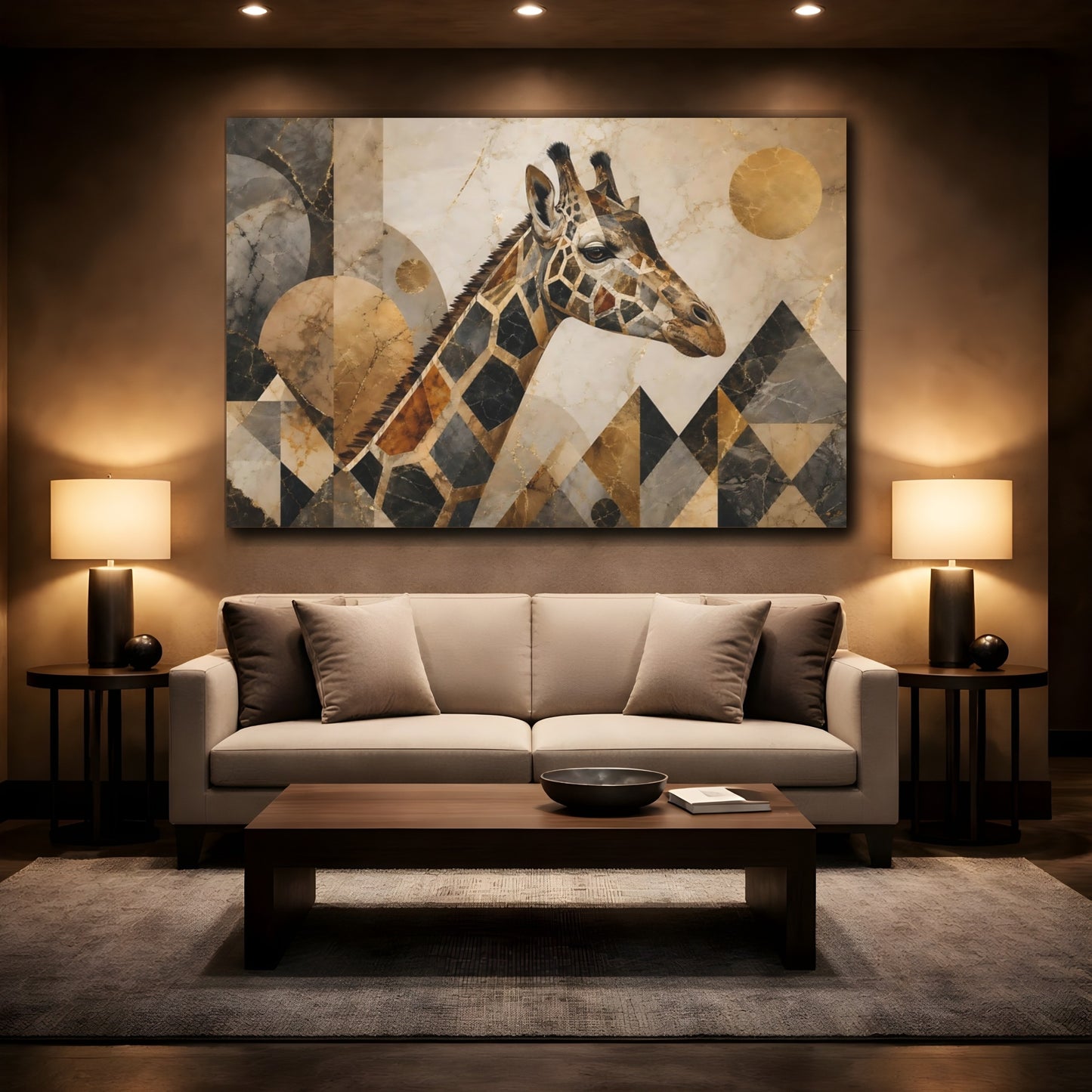 Mockup 2. Animals Giraffe Gold Giraffe shown as stretched canvas wall art
