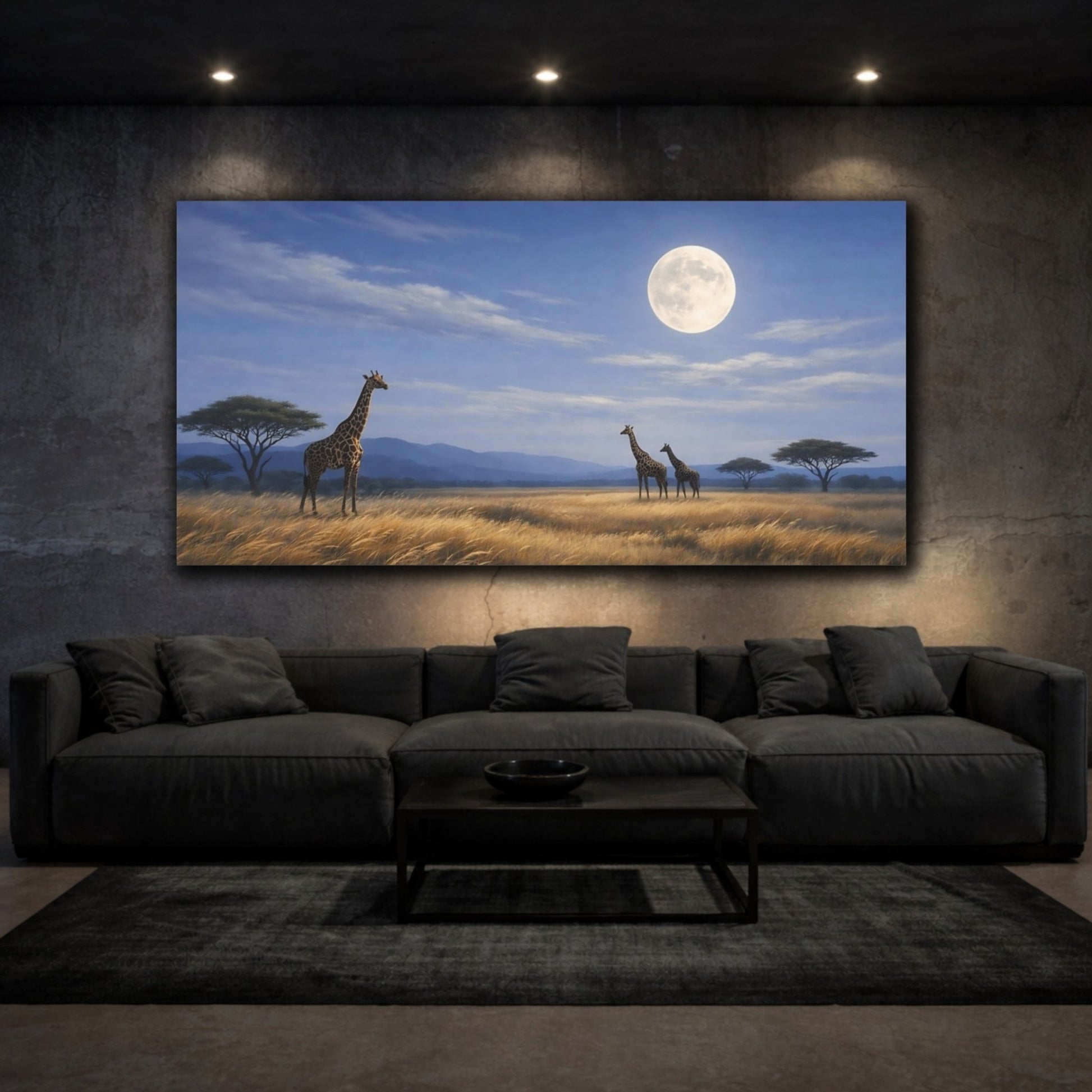 Animals Giraffes Moonlight - Canvas Wall Art Print - YesArtYes