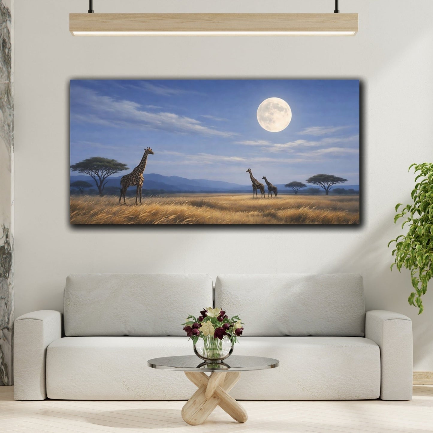 Animals Giraffes Moonlight - Canvas Wall Art Print - YesArtYes