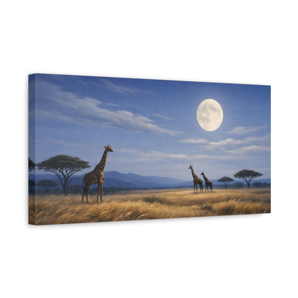 Animals Giraffes Moonlight - Canvas Wall Art Print - YesArtYes
