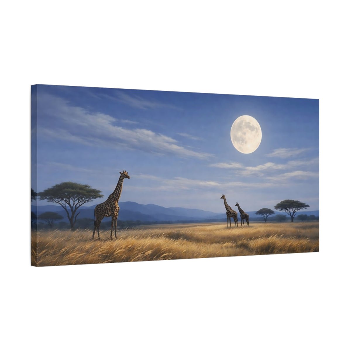 Animals Giraffes Moonlight - Canvas Wall Art Print - YesArtYes
