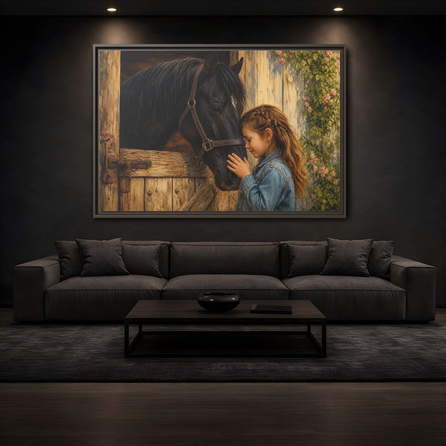 Mockup 3. Animals Girl And Horse Child Horse Love shown as stretched canvas wall art