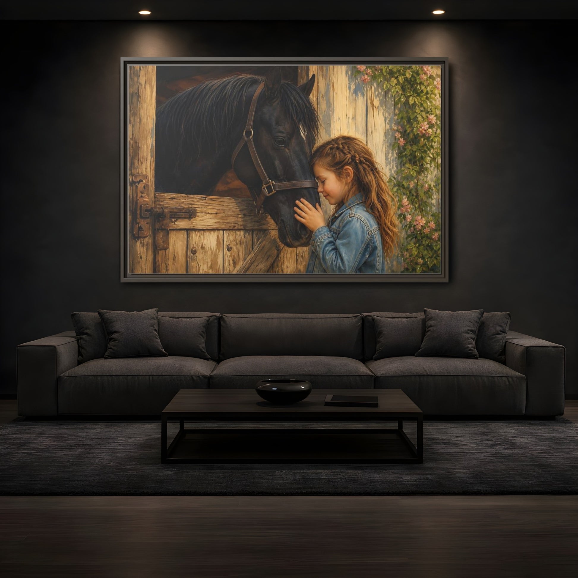 Mockup 3. Animals Girl And Horse Child Horse Love shown as stretched canvas wall art