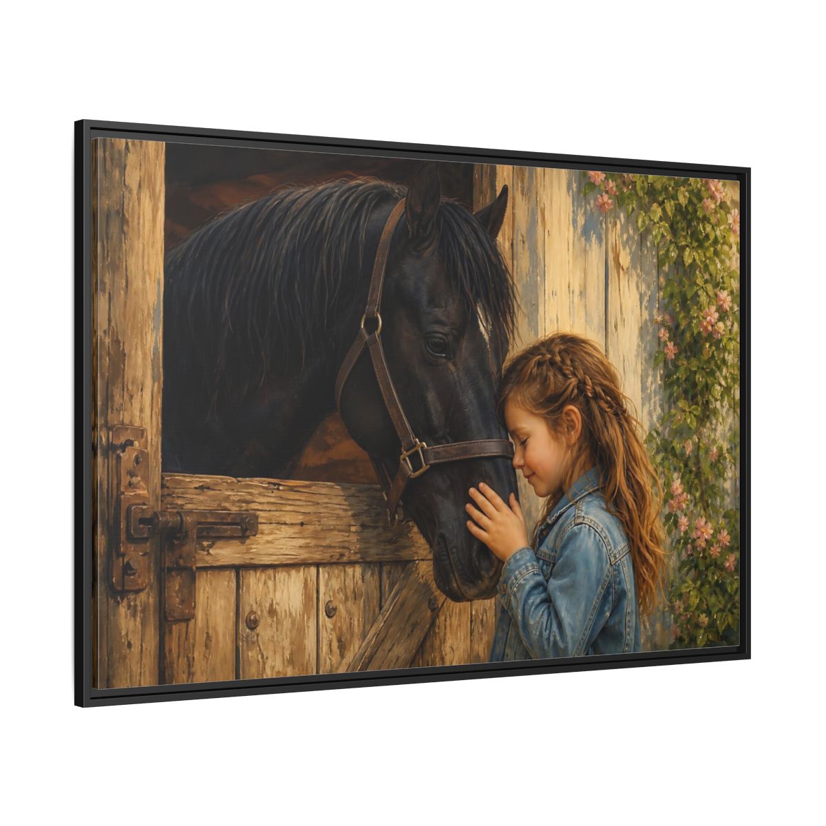 Side Mockup 12. Animals Girl And Horse Child Horse Love shown as stretched canvas wall art