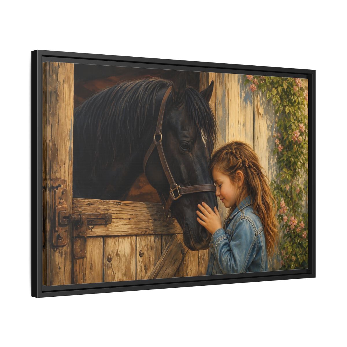 Side Mockup 14. Animals Girl And Horse Child Horse Love shown as stretched canvas wall art