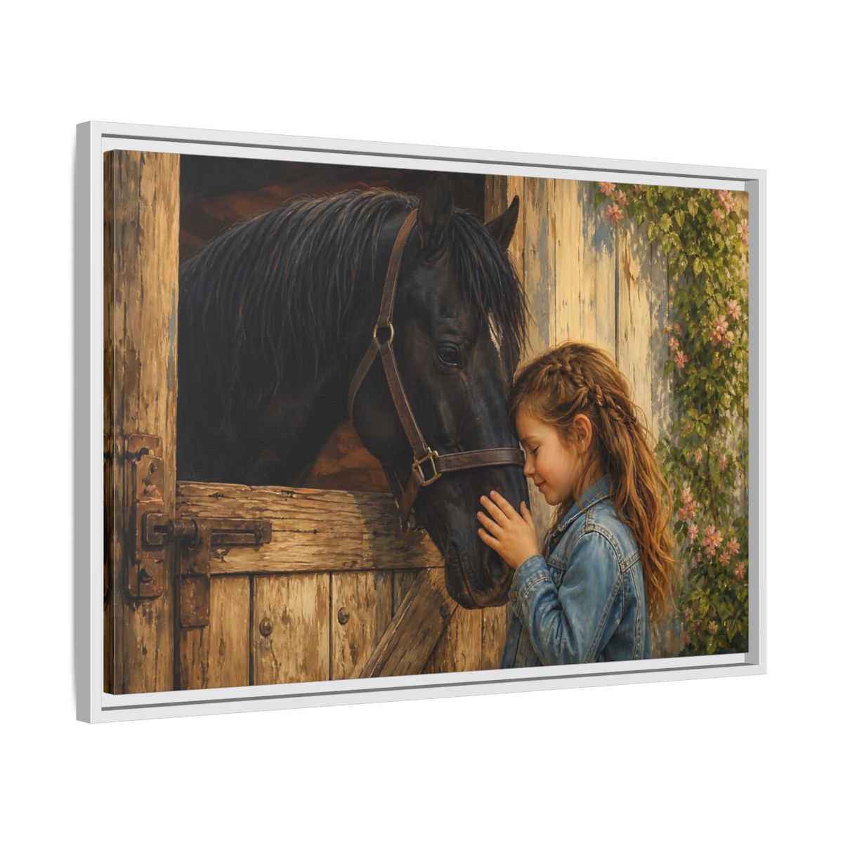 Side Mockup 10. Animals Girl And Horse Child Horse Love shown as stretched canvas wall art