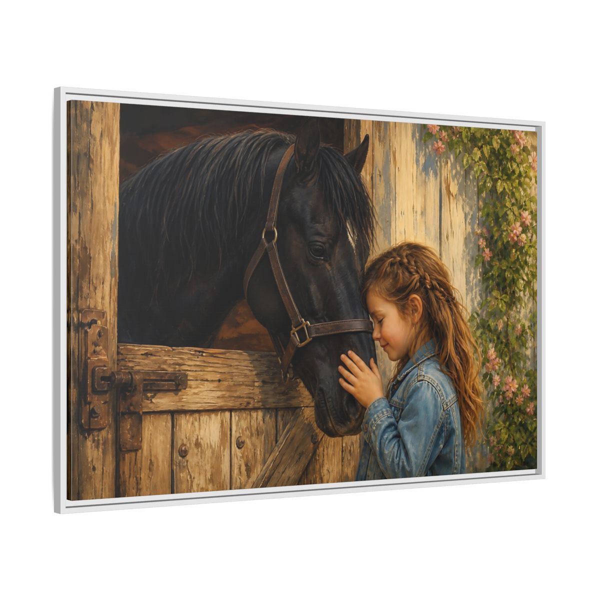 Side Mockup 7. Animals Girl And Horse Child Horse Love shown as stretched canvas wall art