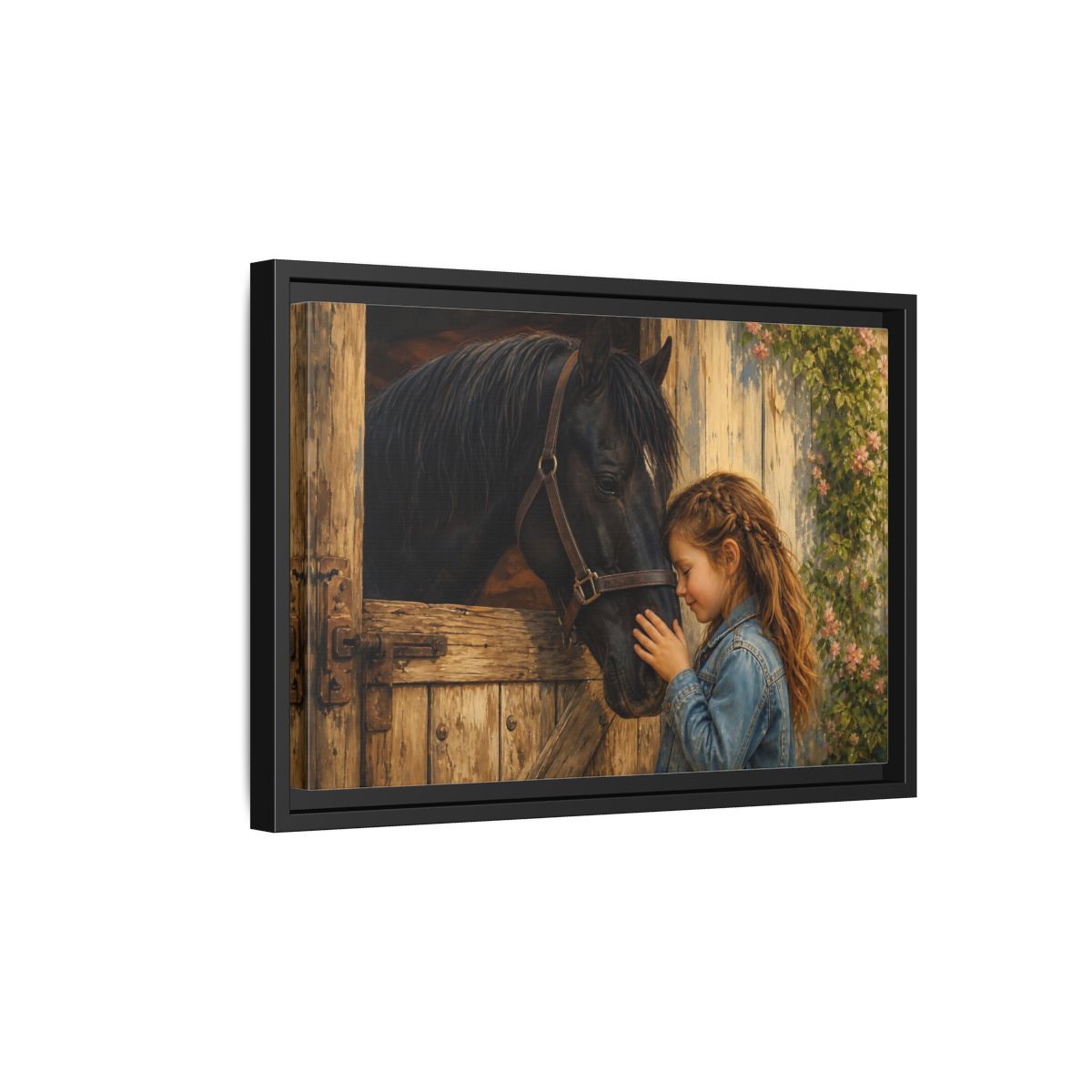 Side Mockup 6. Animals Girl And Horse Child Horse Love shown as stretched canvas wall art