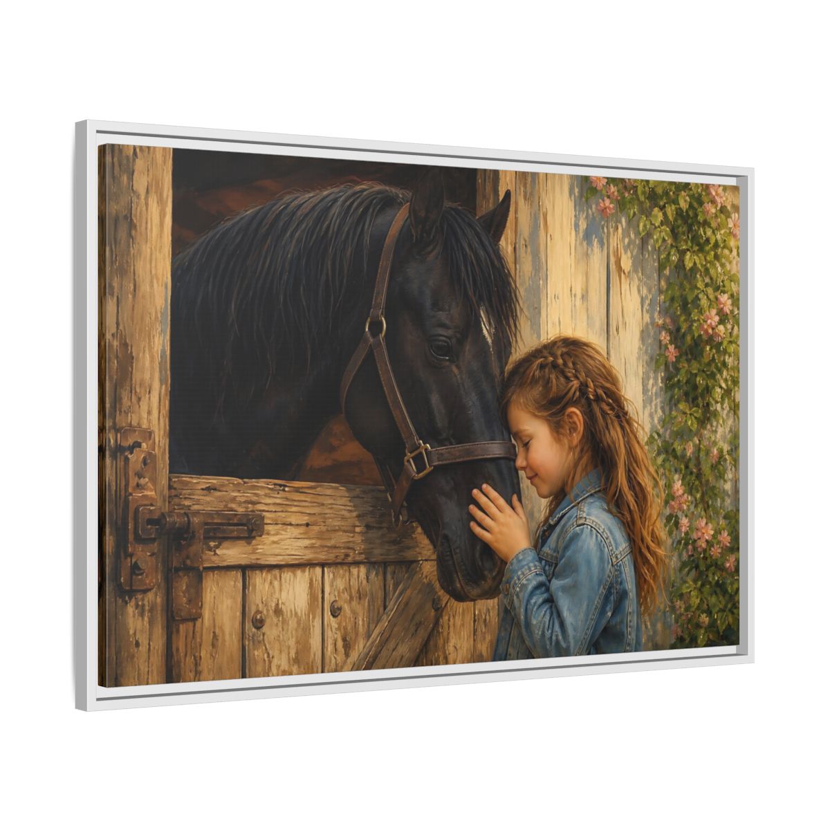 Side Mockup 9. Animals Girl And Horse Child Horse Love shown as stretched canvas wall art